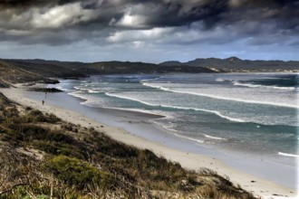Wide coastal landscape with rough waves and cloudy sky near Vivonne Bay, Vivonne Bay, Kangaroo