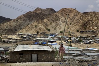 Village in arid mountain landscape, Berhaile, Ethiopia