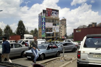 Busy urban environment under cloudy sky, Addis Ababa, Ethiopia