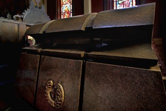 The sarcophagus of Emperor Haile Selassie in the Trinity Church of Addis Ababa surrounded by