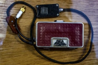 Small recording device in the KGB Museum in Hotel Viru, historic spy equipment, Tallinn, Harju,