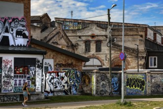 Graffiti-decorated walls in the urban Telliskivi creative campus, Tallinn, Kelmiküla, Estonia