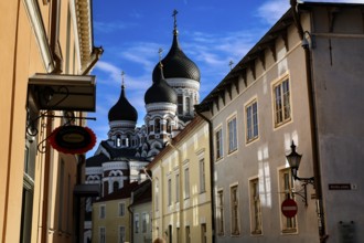 View of Alexander Nevsky Cathedral through a Tallinn street view, Tallinn, zero, Estonia