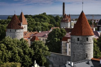 View from the Patkull observation deck over the towers of Old Tallinn, Toompea, Tallinn, Estonia
