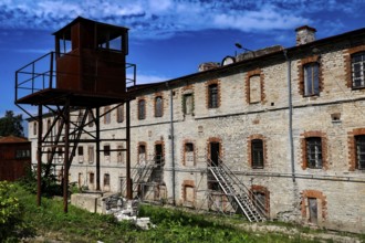Old prison walls and a watchtower in Tallinn's Kelmiküla, Tallinn, Harju, Estonia