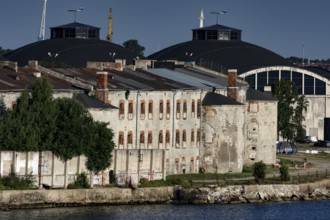 Exterior view of the old Kalamaja prison with distinctive round roofs, Tallinn, Harju, Estonia