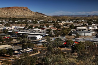 Panorama of Alice Springs with view of buildings and surrounding countryside from Anzac Hill, Alice