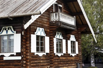Traditional Karelian wooden house in Parppeinvaara, Ilomantsi, with classic decorations, Ilomantsi,