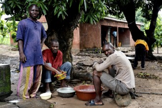 Patients relax in the courtyard of a psychiatric rehabilitation center for men in Dar Es Salam, CI