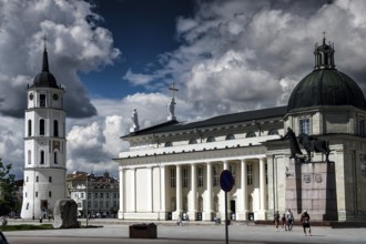Cathedral and bell tower on Cathedral Square under blue sky, Vilnius, Lithuania