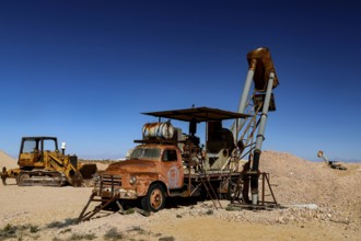 Abandoned mining machine in the Coober Pedy opal mine, Coober Pedy, South Australia, Australia