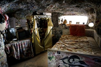 Dugout interior view with painted walls and rustic interior in Coober Pedy, Coober Pedy, South