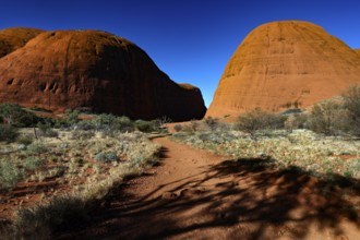 Extensive desert landscape with distinctive red rocks, Kata Tjuta, Northern Territory, Australia