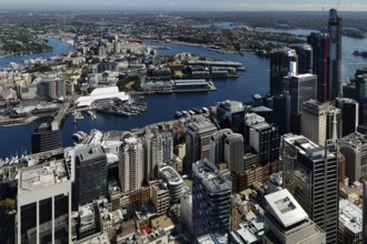 Western view of the city and harbour from Sydney Skytower, Sydney, NSW, Australia