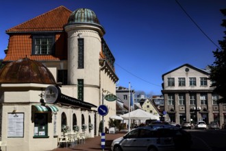 Hotel Victoria with street views in Pärnu under clear skies, Pärnu, Estonia