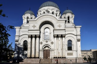 Magnificent church of Archangel Michael against a clear sky, Kaunas, LT