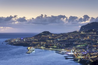Dusk, Atlantic Ocean, harbour with cruise ships, Funchal, Madeira, Portugal