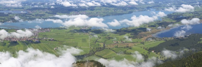 Panorama from Tegelberg, 1881m, on Schwangau, Waltenhofen, Forggensee, Hopfensee and Bannwaldsee,