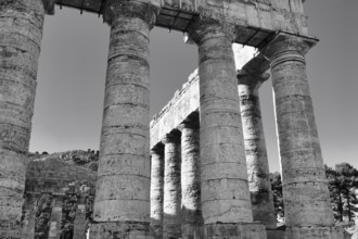 Elymian Doric Temple, ruin, monochrome, ancient city of Segesta, archaeological site, Calatafimi,
