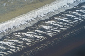 Flood, Elbe, low tide, snow, ice, beach, aerial view, Lower Saxony, Germany