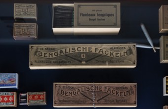 Matchboxes with old label design for Bengali torches, Tändsticksmuseet match museum or match