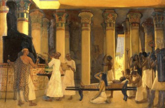 Ägypten, Menschen beten zu Imhotep, den ägyptischen Gott der Medizin und bitten um Heilung und