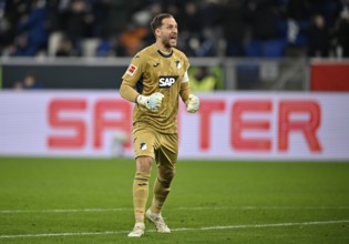 Goal celebration goalkeeper Oliver Baumann TSG 1899 Hoffenheim (01) in the background perimeter