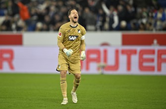 Goal celebration goalkeeper Oliver Baumann TSG 1899 Hoffenheim (01) PreZero Arena, Sinsheim,