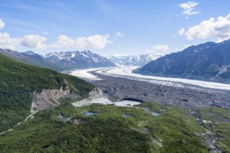 View of impressive mountain landscape with the Matanuska Glacier tongue, Lion's Head, Chugach