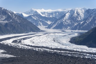 View of impressive mountain landscape with Matanuska glacier and glaciated mountain peaks, Lion's
