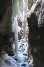 Icicles in the Partnachklamm gorge near Garmisch-Partenkirchen, Werdenfelser Land, Oberbayern,