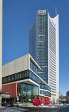 Canteen, City-Hochhaus, Alma Mater Lipsiensis University in winter with snow, Leipzig, Saxony,