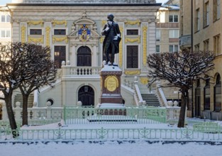 Baroque Old Trade Exchange, bronze statue of the Goethe monument by Carl Seffner depicting Johann
