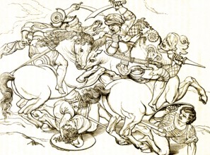 Group of horsemen, after Leonardo da Vinci (1452-1519), polymath and painter, battle, fighter,