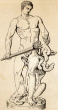 Statue of Heracles or Hercules, killing the nine-headed hydra, hero of Greek mythology, burning