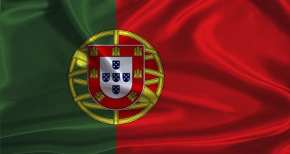 Portugal flag with cloth textured background. National flag of Portugal with realistic texture