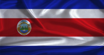 Costa Rica flag with cloth textured background. National flag of Costa Rica with realistic texture