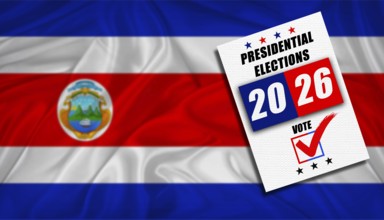 Costa Rica presidential elections with flag in the background. Costa Rica presidential vote 2026