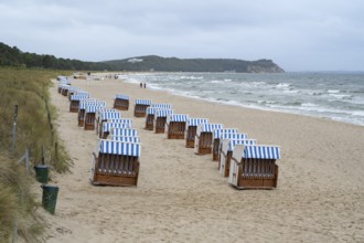 Beach chairs on a sandy beach, Baltic resort Göhren, Rügen Island, Mecklenburg-Western Pomerania,