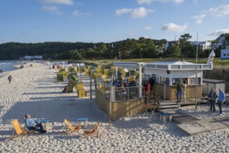 Beach bar on the sandy beach, Binz, seaside resort, Rügen island, Baltic Sea, Mecklenburg-Western