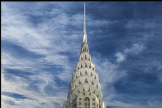 Chrysler Building, built in 1930 in Art Deco style, Cloudy Sky, New York City, USA