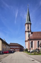 St. James church, church tower, Grafenhausen town hall, residential building, commercial building,