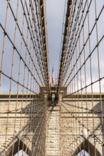 Brooklyn Bridge tower and cables, Brooklyn Bridge, New York, USA