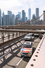 Vehicular traffic lanes, Brooklyn Bridge, New York, USA