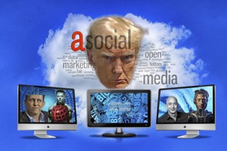 Symbolic image, Trump and Silicon Valley tech companies, subservience, anti-social networks,