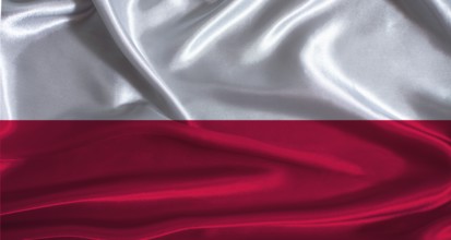 Poland flag with cloth textured background. National flag of Poland with realistic texture