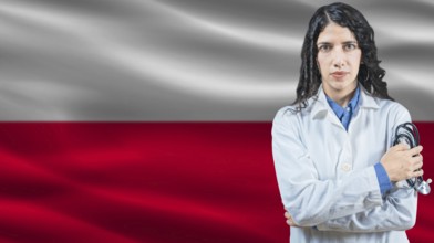 Polish national health system, Medical professional on Poland flag background