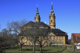 View over the monastery garden to the pilgrimage church Basilica Vierzehnheiligen near Bad