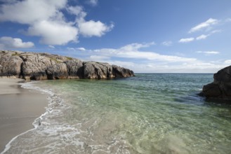 Turquoise sea with rocky bays and fine white sand. Summer, Ogna, Rogaland, Norway