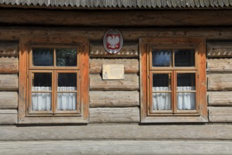 Traditional wooden houses in the village of Chocholow, detail of Podhale-style wooden architecture,